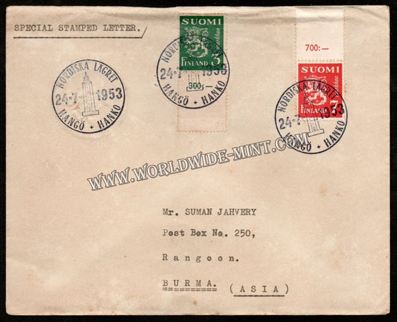 1953 Finland to Burma Commercial Cover with delivery cancellation #FA134