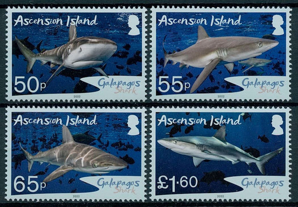 2022 Ascension Island Marine Life - Galapagos Shark Set of 4 #ASI-1394‑1397