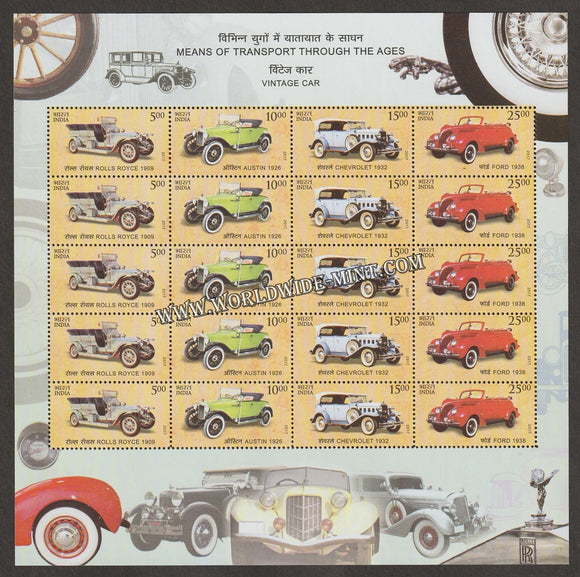 2017 INDIA Means of Transport Through Ages 4-Vintage Cars Sheetlet