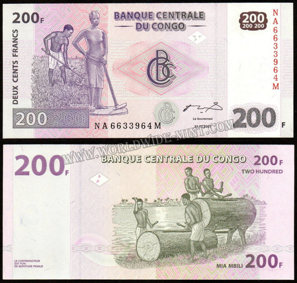 Congo 200 Francs 2007 UNC Currency Note #CN18