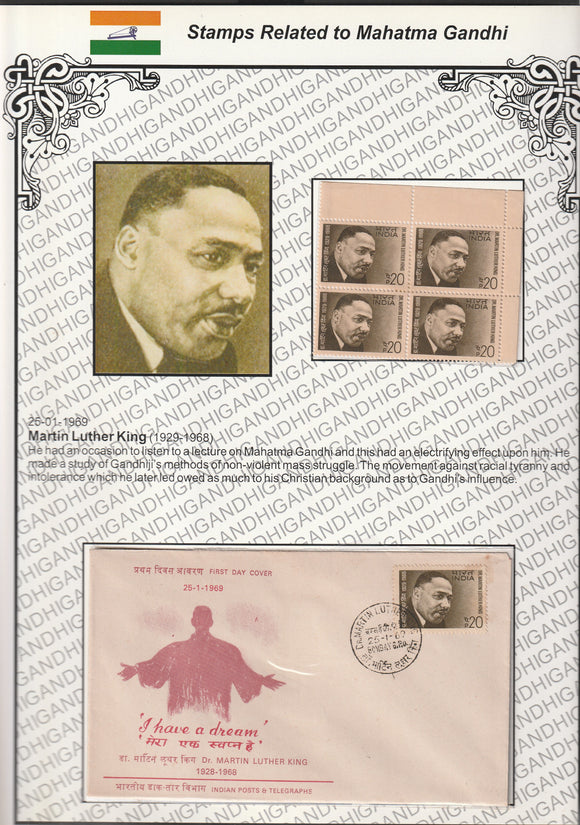 1969 Martin Luther king Block of 4 MNH & FDC Exhibit Sheet