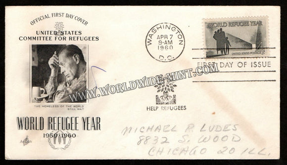 1960 USA World Refugee Year FDC #FA19