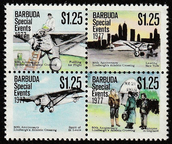1977 Barbuda Anniversaries Special Events MNH - 50th anniversary of Lindbergh Atlantic crossing, Aircrafts #FOR-2007
