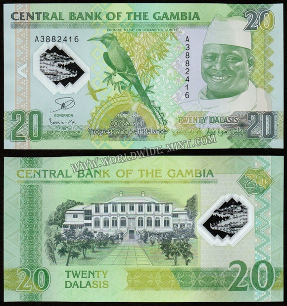 Gambia 20 Dalasis 2014 Yahya Jammeh's Dictatorship UNC Polymer Commemorative Currency Note N#201556