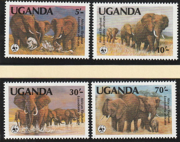 1983 Uganda WWF African Elephant Set of 4 MNH with Information Sheet #FOR-2018