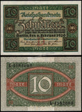 Germany 10 Mark - 1920 P#67a AUNC Bank Note N#203341