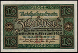 Germany 10 Mark - 1920 P#67a AUNC Bank Note N#203341