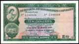 Hong Kong 10 Dollars - 1980 P#182h AUNC Bank Note N#203464 #UCN777
