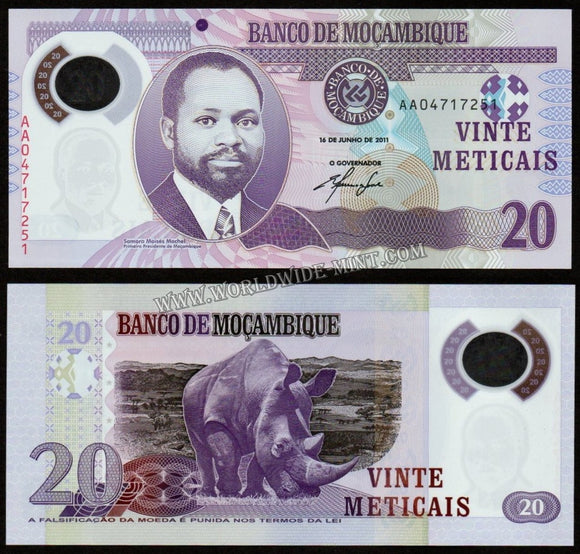 Mozambique 20 Meticais 2011 UNC Polymer Currency Note N#203481