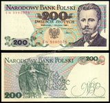 Poland 200 Zlotys - 1988 P#144c.2 UNC Bank Note N#204554