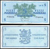 Finland 5 Markkaa - 1963 P#106Aa(43) UNC Bank Note N#205490