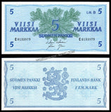 Finland 5 Markkaa - 1963 P#106Aa (46) Litt.B UNC Bank Note N#205490