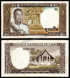 Laos 20 Kip - 1963-1976 P#11a UNC Bank Note N#206961 #CN1376