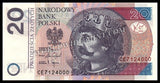 Poland 20 Zlotys - 2025 P# 184c UNC Banknote N#207463
