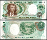 Philippines 5 Pisos - 1969 P#143a UNC Bank Note N#208041