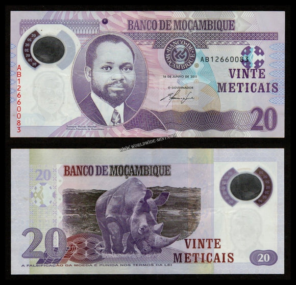 Mozambique 20 Meticais 2011 Fine Polymer Bank Note #UCN221