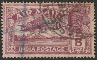 1929 BRITISH INDIA - 8a Purple - King George V, Air Mail Series Multi Star W/M Used Stamp S.G:224