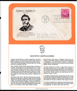 1940 USA Famous American - Augustus Saint-Gaudens (American sculptor) FDC #FE227
