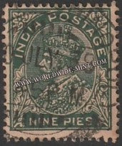 1932 - 1936 BRITISH INDIA - 9p Deep Green (Typo) (27.08.1934) - King George V Multi Star W/M Used Stamp S.G:233b