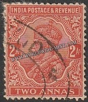 1932 - 1936 BRITISH INDIA - 2a Vermilion - King George V Multi Star W/M Used Stamp S.G:236