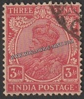 1932 - 1936 BRITISH INDIA - 3a Carmine - King George V Multi Star W/M Used Stamp S.G:237