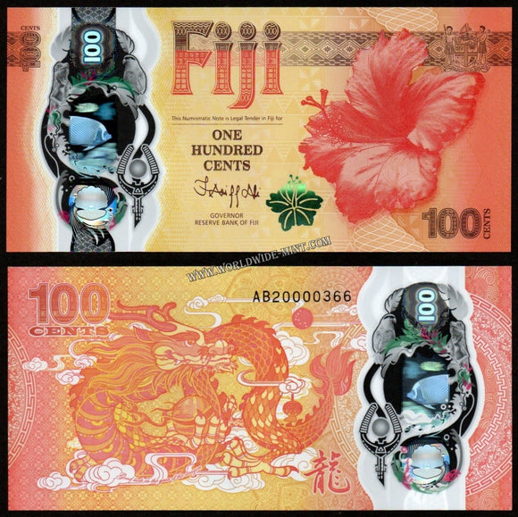 Fiji 100 Cents - 2023 Chinese Lunar Year of the Dragon UNC Polymer Commemorative  Banknote N#373808
