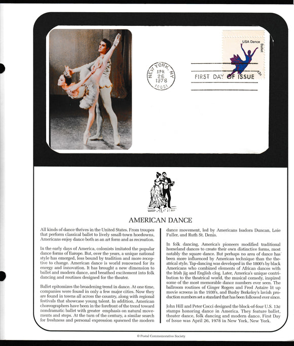 1978 USA American Dance FDC #FE242