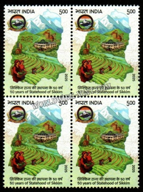 2025 INDIA 50 Years of Statehood of Sikkim Block of 4 MNH