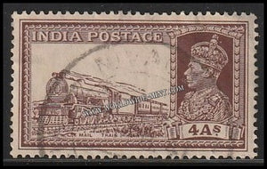 1937 - 1940 BRITISH INDIA - 4a Brown - RMS Post - King George VI Multi Star W/M Used Stamp S.G:255
