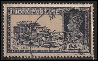 1937 - 1940 BRITISH INDIA - 8a Slate - violet - Motar Post - King George VI Multi Star W/M Used Stamp S.G:257