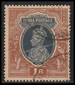 1937 - 1940 BRITISH INDIA - 1r Grey & Red - Brown - King George VI Multi Star W/M Used Stamp S.G:259