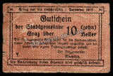 Austria - City of Graz (Federal State of Styria) - 10 Heller Graz - 1919 Fair Bank Note N#274466 Bank Note #UCN260