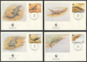 1987 Congo, Rep. WWF World wide Fund For Nature Airmail - Crocodiles Set of 4 FDC #FE261