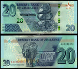 Zimbabwe 2, 5, 10, 20, 50 & 100 Dollars - 2020-2023 Set of 6 UNC Bank Note N#266443