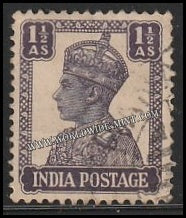 1940 - 1943 BRITISH INDIA - 1 1/2a Dull Violet Typo - King George VI, War Economy Issues Multi Star W/M Used Stamp S.G:269c