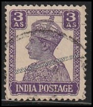 1940 - 1943 BRITISH INDIA - 3a Bright Violet Litho - King George VI, War Economy Issues Multi Star W/M Used Stamp S.G:271