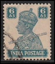 1940 - 1943 BRITISH INDIA - 6a Turquoise - Green - King George VI, War Economy Issues Multi Star W/M Used Stamp S.G:274