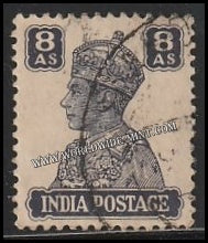 1940 - 1943 BRITISH INDIA - 8a Slate - violet - King George VI, War Economy Issues Multi Star W/M Used Stamp S.G:275