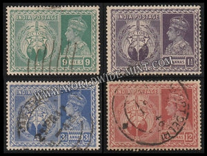 1946 BRITISH INDIA - Set of 4 - King George VI, Victory of Allied Powers in WW II Multi Star W/M Used Stamp S.G:281a
