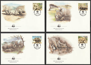 1987 Swaziland WWF World wide Fund For Nature White Rhinoceros Set of 4 FDC #FE281
