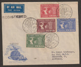 1949 INDIA Universal Postal Union - Set of 4 FDC Registered Commercial Cover from Bombay to (Melbourne), Australia with Delivery Cancellation