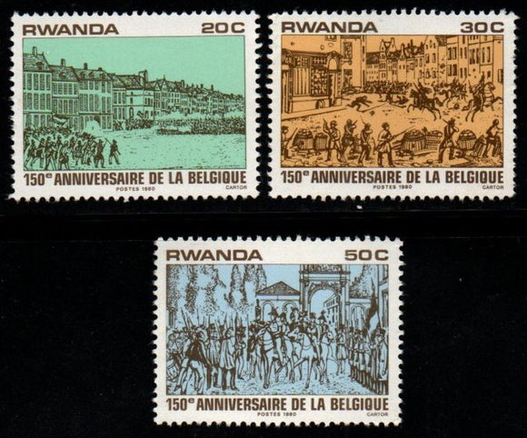 1980 Rwanda 150th Anniversary of Belgian Independence 3v MNH #FT-296