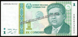 Tajikistan 1999 - 1 Somoni UNC Currency Note N#203059