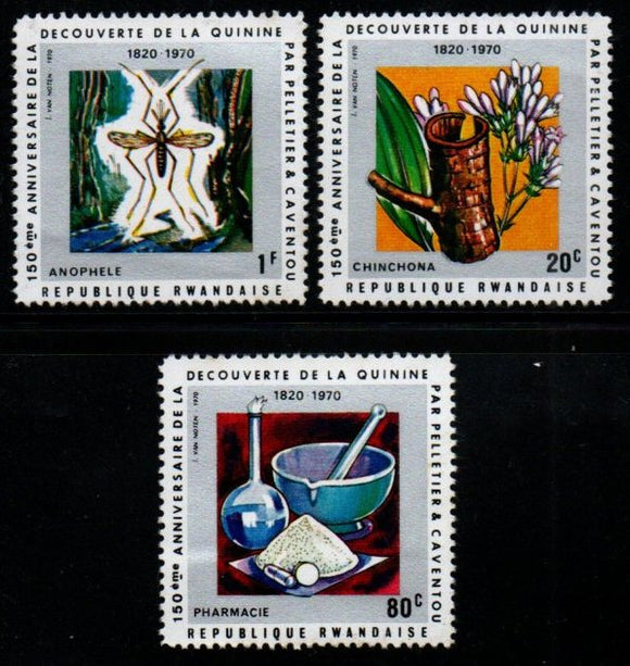1970 Rwanda 150th anniversary of the discovery of quinine by Pelletier and Caventou 3v MNH #FT-301