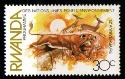 Rwanda 100th Anniversary Of United Nations Environment Programme 1v MNH - Tiger & Deer #FT-306