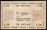 Philippines 10 Centavos - Emergency Note (Mountain Province Emergency Board) AUNC Local Bank Note N#221852 #UCN306