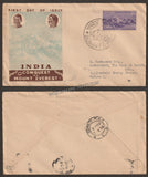 1953 INDIA Conquest of Everest -  2 Anna Private FDC Commercial Cover from Bombay RMS To Madras