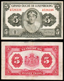 Luxembourg 5 Francs - 1944 Fine Bank Note #UCN309