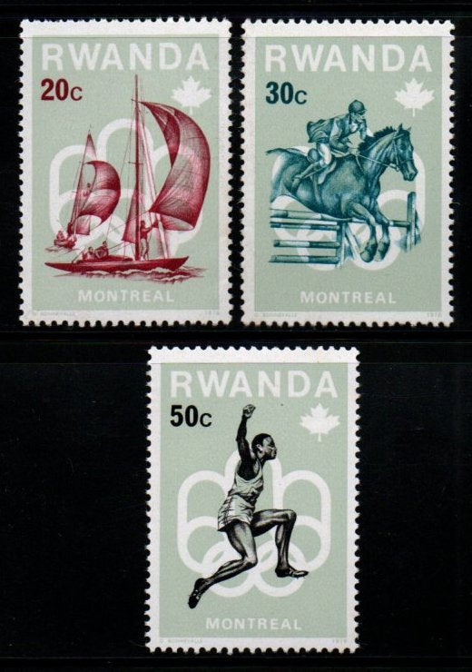 1976 Rwanda - At olympics, Montreal 3v MNH - Sailing, Horse Riding, Athletics #FT-310