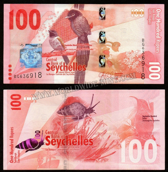 Seychelles 100 Rupees 2016 Bird Series XF Currency Note #CN32